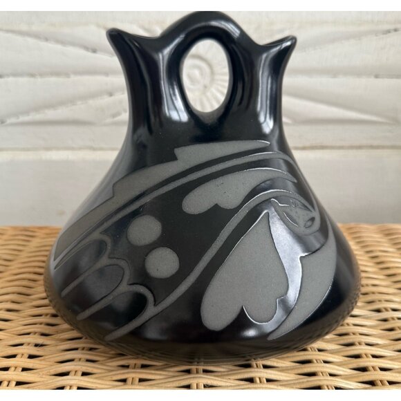80's George & Georgene Garrett Southwest Black Studio Pottery Wedding Vase - Picture 11 of 13